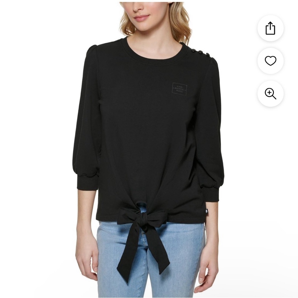 Karl Lagerfeld Paris Womens Front Tie Button Detail Sweatshirt